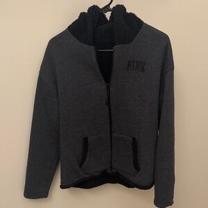 PINK Victoria's Secret Dark Gray Hoodie (reversible)